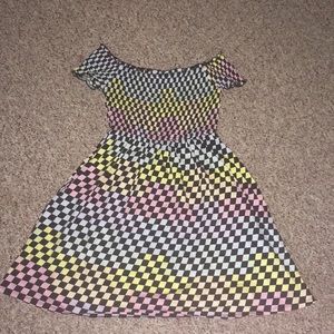 Black and pastel rainbow checkered dress